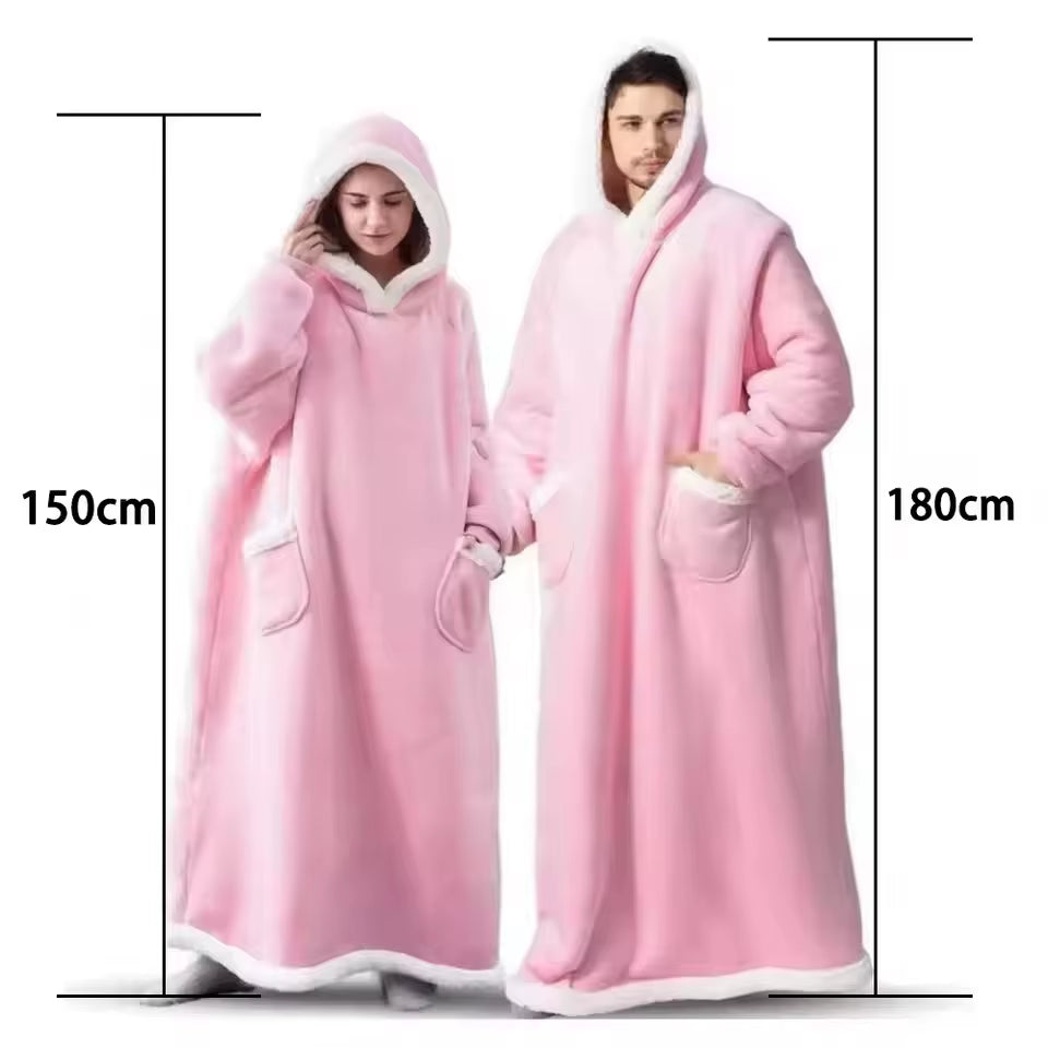 180Cm Super Long Flannel Blanket Pyjamas with Sleeves Winter Hoodies Sweatshirt Women Men Pullover Fleece Giant Oversized Outdoo
